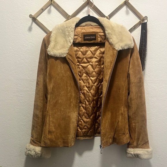 [SOLD] Genuine Suede Jacket with Faux Fur Collar and Sleeves - Picture 2 of 6